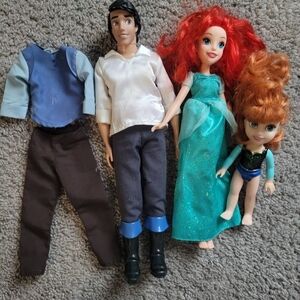 Disney Dolls Set with Teal Gown and Red Hair